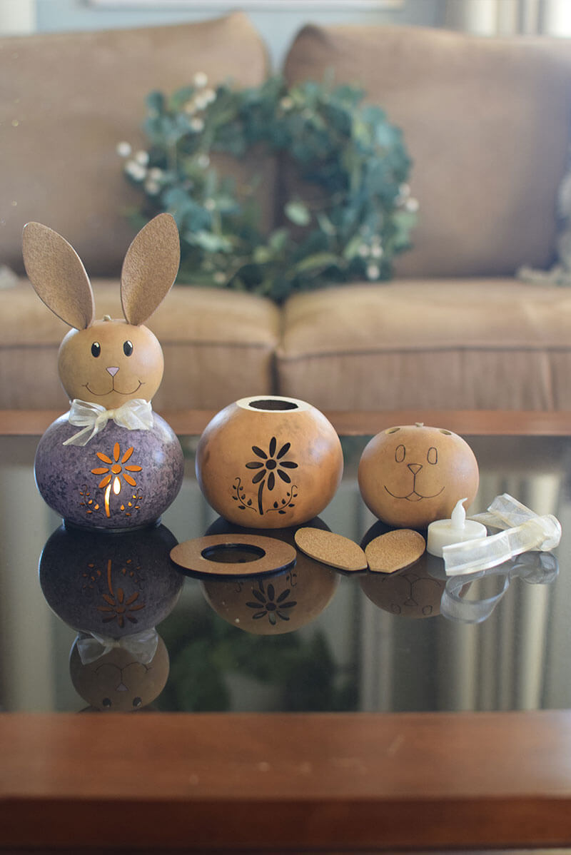 Spring bunny gourd craft kit finished and unfinished at Meadowbrooke Gourds
