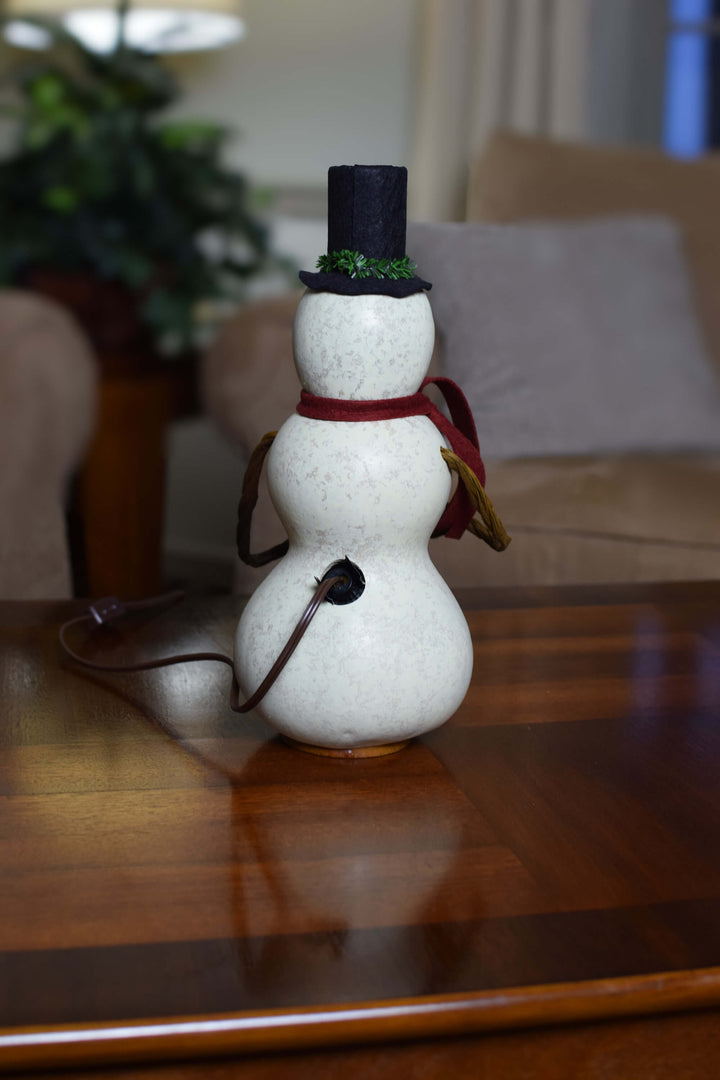 Blizzard Snowman Gourd Medium Lit Back View