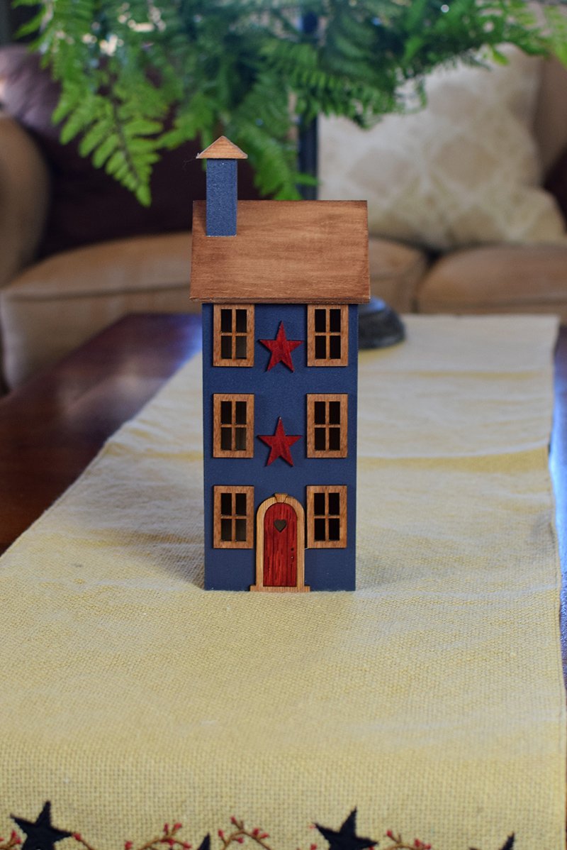 Pack Carlisle - Three Story Six Window Blue House with Fence