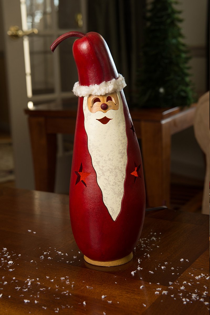 Tall Santa lit gourd at Meadowbrooke Gourds