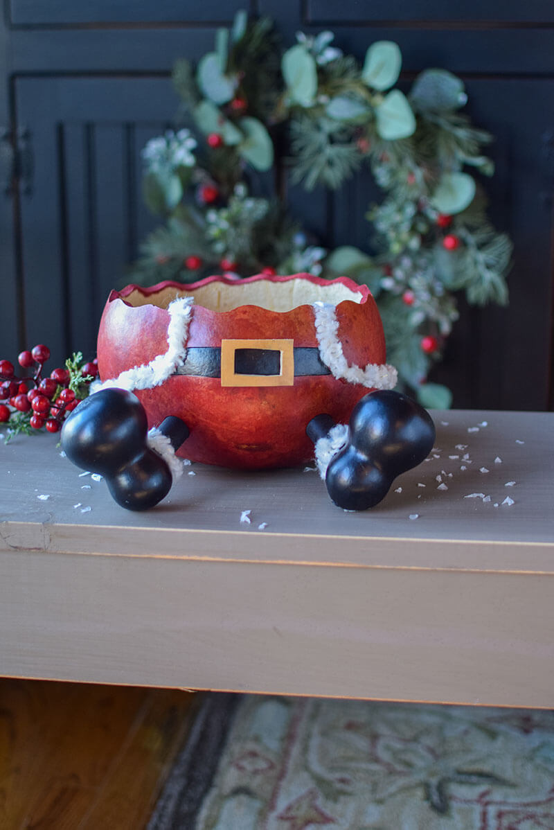 Santa Pants gourd candy dish at Meadowbrooke Gourds
