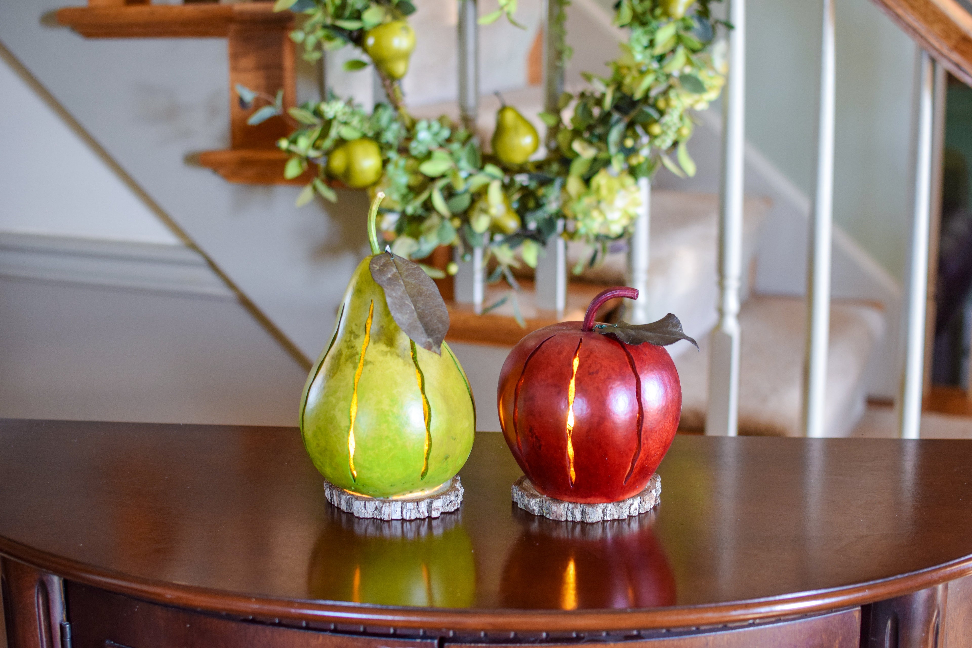 Apple and Pear Luminary Gourds at Meadowbrooke Gourds. 