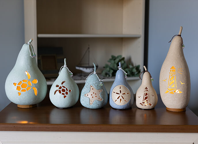 Coastal Silhouette Gourds at Meadowbrooke Gourds. 