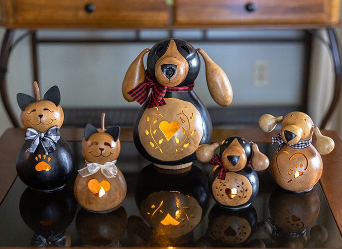 Hudson Dog, Biscuit Dog, Katie Cat, Cole Cat at Meadowbrooke Gourds. 