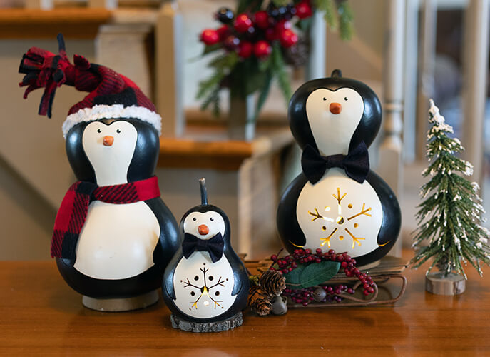 Parkin Penguin Gourds at Meadowbrooke Gourds. 