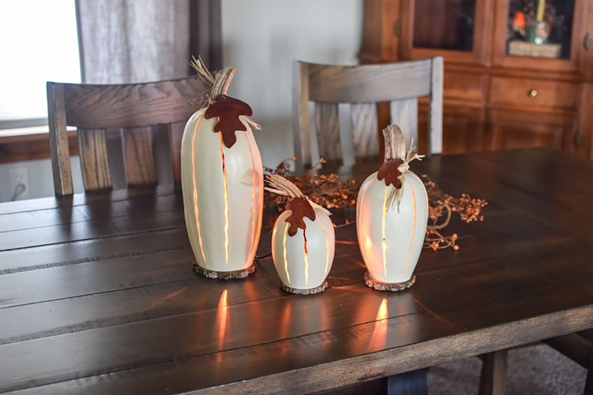 Tall Pumpkin Luminaries at Meadowbrooke Gourds. 