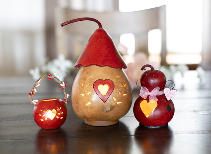 Valentine's Day Gourds at Meadowbrooke Gourds. 