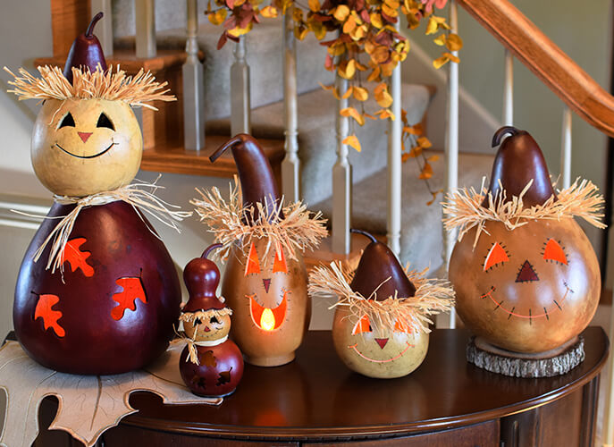 Warehime and Sawyer Scarecrow Gourd Family at Meadowbrooke Gourds. 