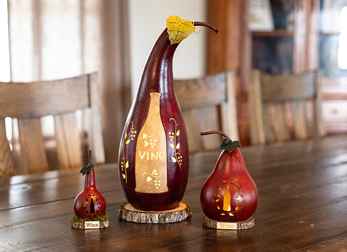 Wine Silhouette Gourds at Meadowbrooke Gourds. 