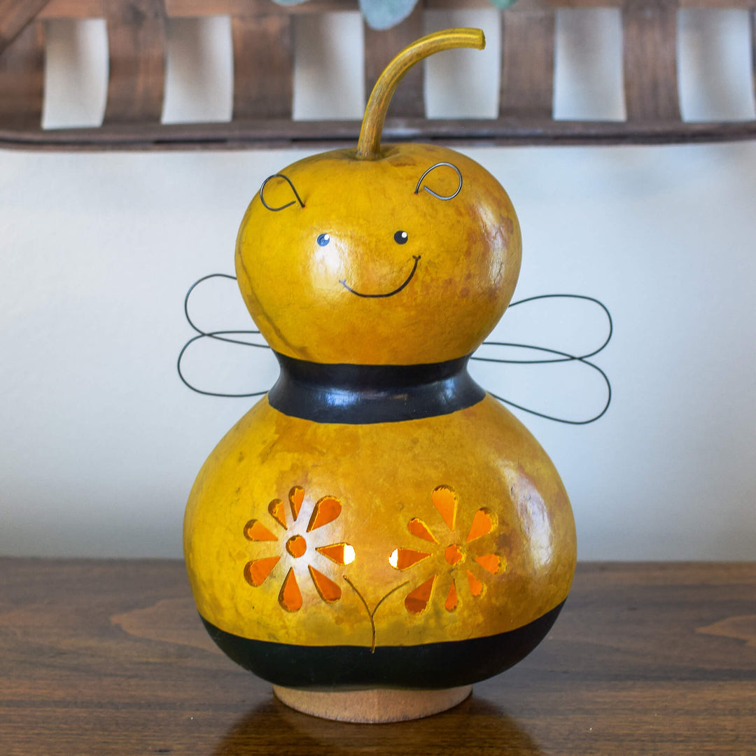 Bumble Bee Medium Lit Gourd at Meadowbrooke Gourds. 