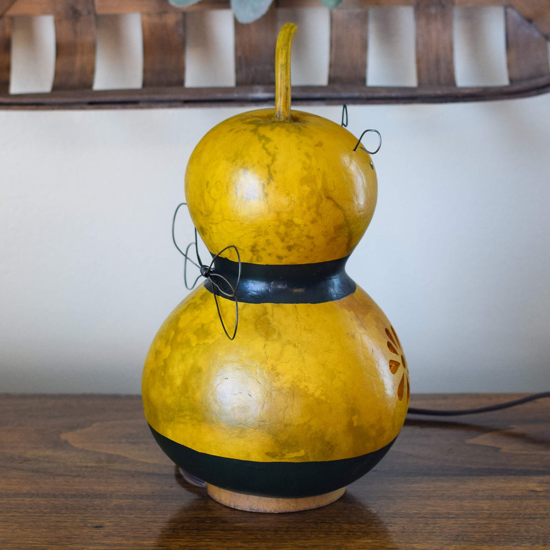 Bumble Bee Medium Lit Gourd Side View at Meadowbrooke Gourds. 