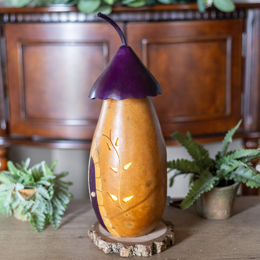 Purple Mushroom Cottage Gourd - Side View at Meadowbrooke Gourds. 