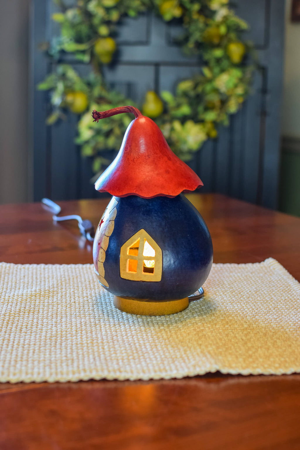 Patriotic Cottage Luminary gourd design by Meadowbrooke Gourds side view