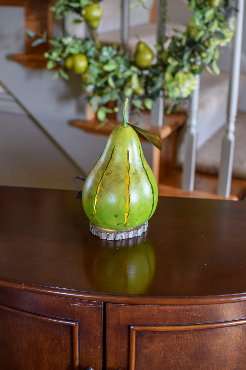 Pear Luminary Gourd Right Side View at Meadowbrooke Gourds. 
