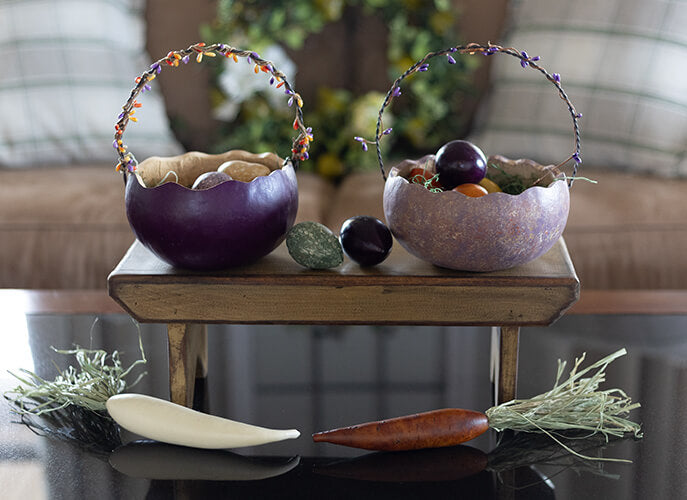 Baskets, Eggs, and Carrot gourd sample for Spring Create Your Own at Maedowbrooke Gourds. 