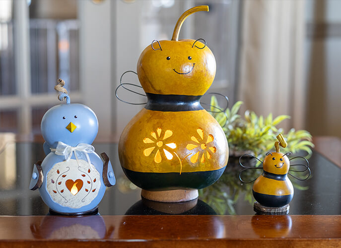 Blue Bird and Bumble Bee Family Gourd Designs