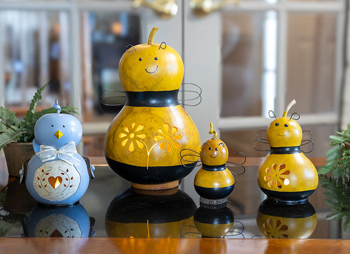 Bumble Bee and Blue Bird Gourds at Meadowbrooke Gourds. 