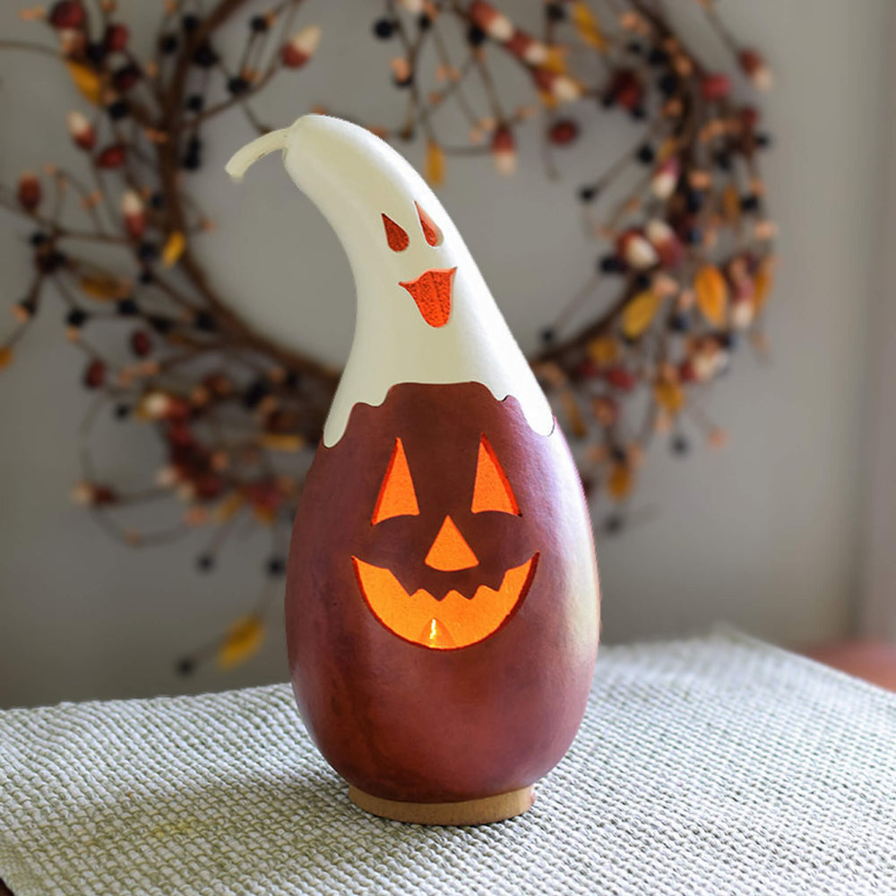 Casper Jack Small Tall Lit Gourd at Meadowbrooke Gourds. 