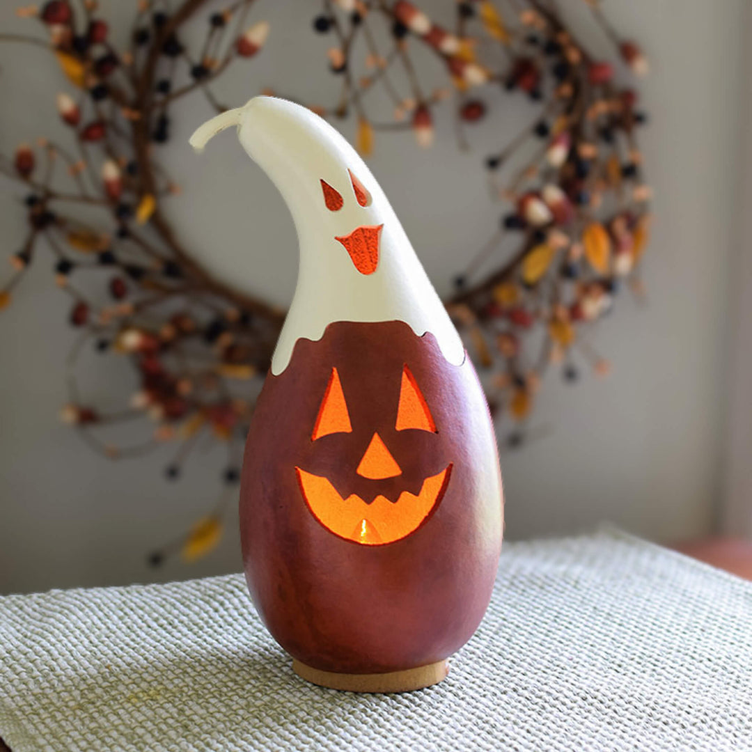 Casper Jack Small Tall Lit Gourd at Meadowbrooke Gourds. 