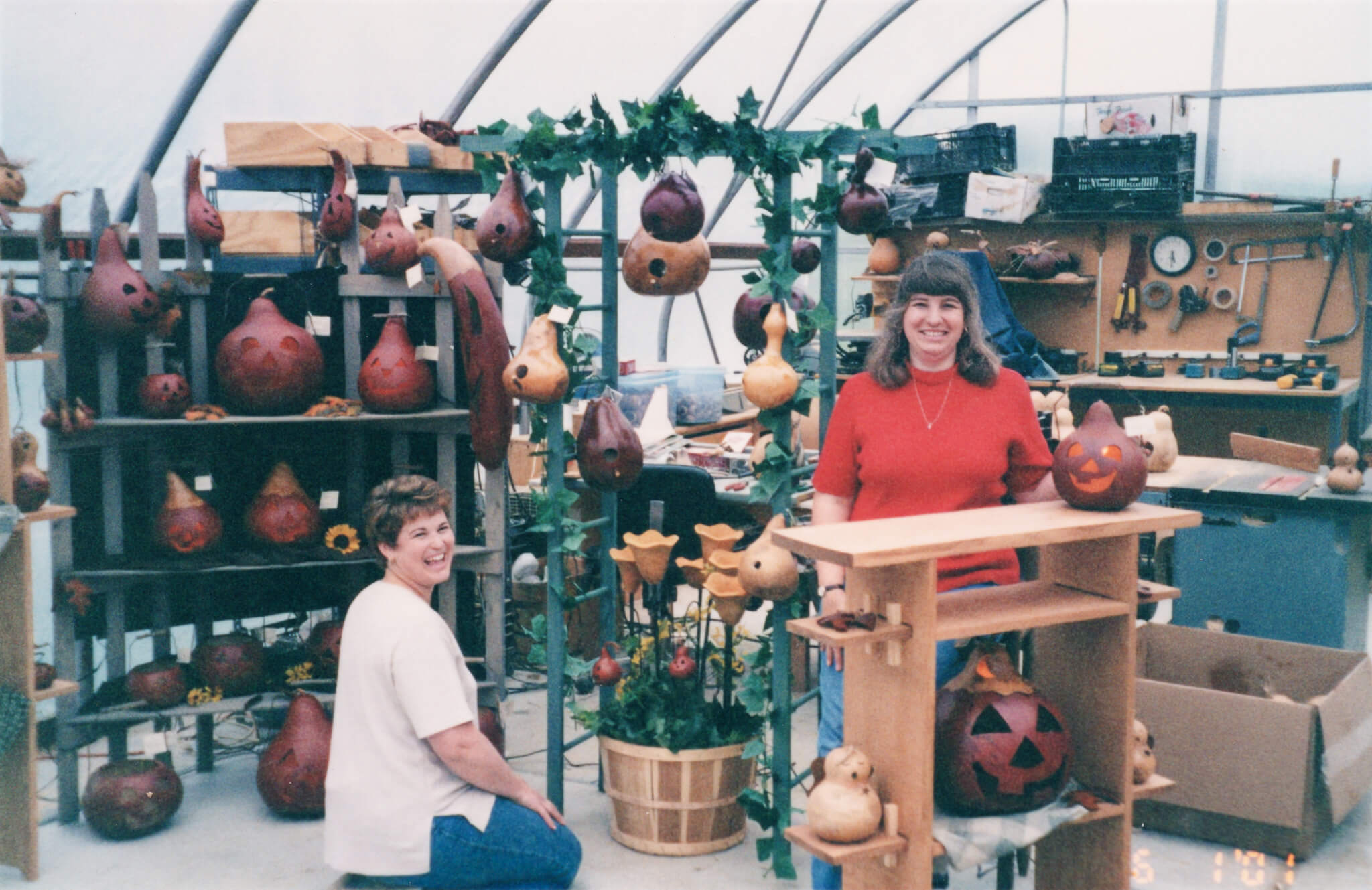 Denise and Dori setting up a show display