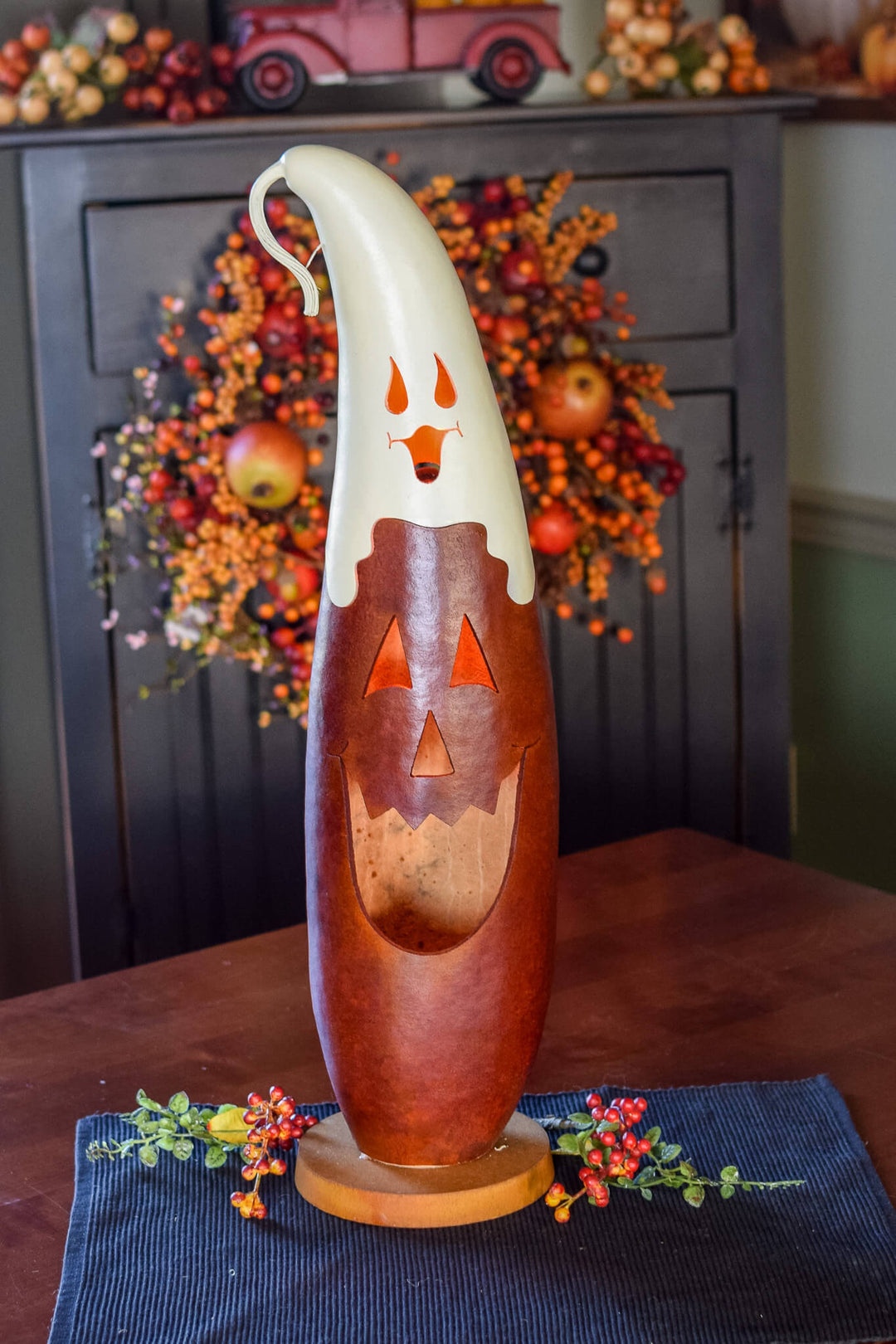 Casper Jack Extra Tall Lit Jack-O-Lantern Gourd at Meadowbrooke Gourds. 