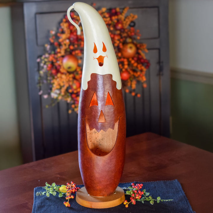 Casper Jack Extra Tall Lit Jack-O-Lantern Gourd at Meadowbrooke Gourds. 