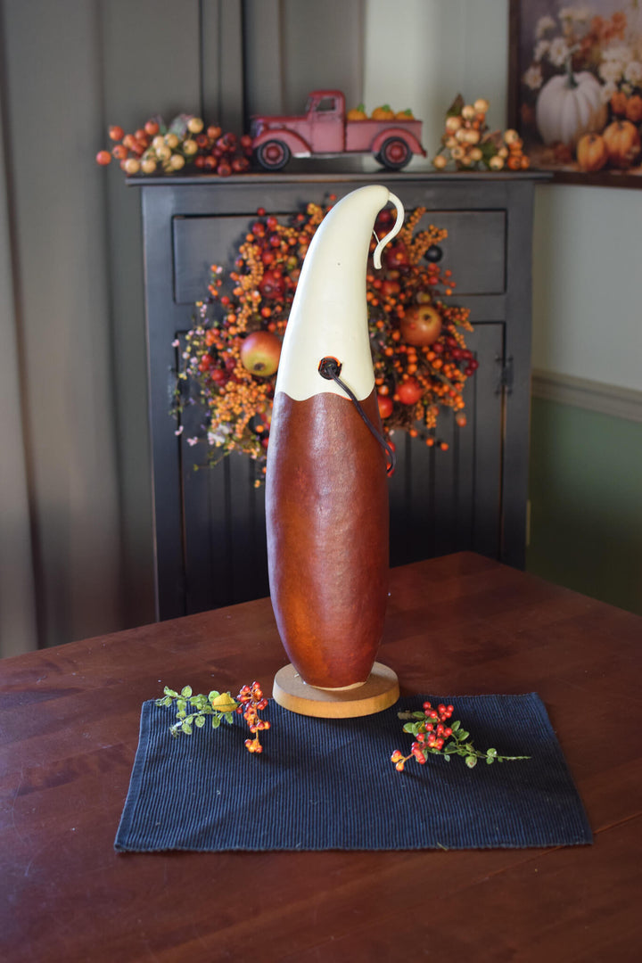 Casper Jack Extra Tall Lit Jack-O-Lantern Gourd Back View at Meadowbrooke Gourds. 