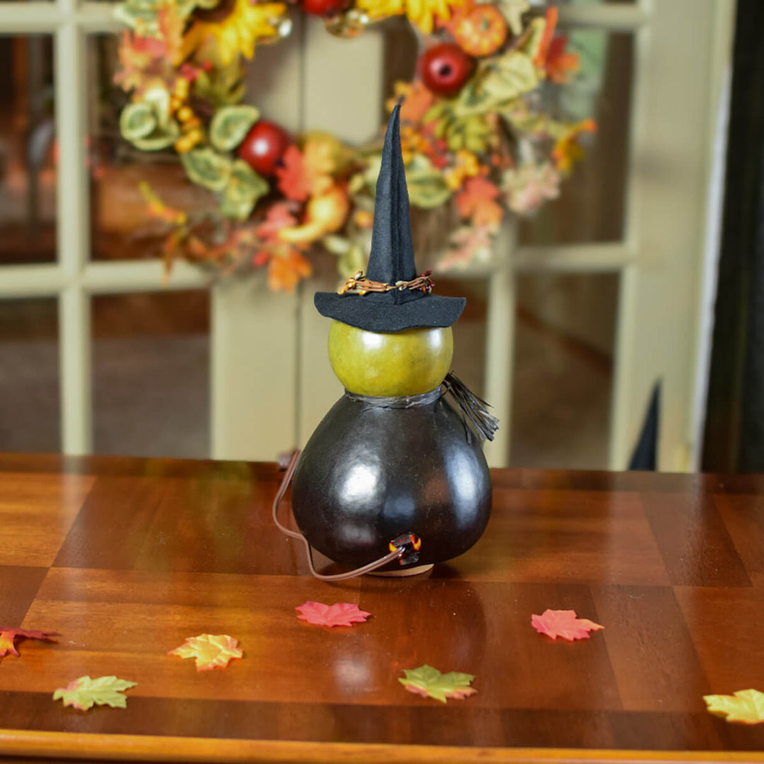 Fiona Medium Lit Witch Gourd -Back View at Meadowbrooke Gourds. 