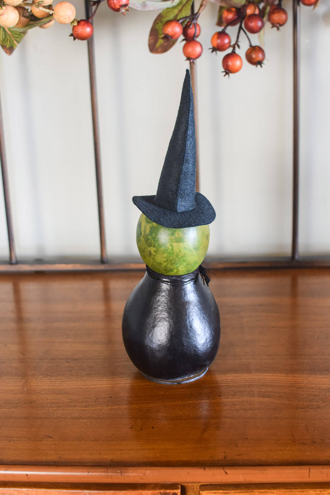 Fiona Miniature Witch Gourd - Back View at Meadowbrooke Gourds. 