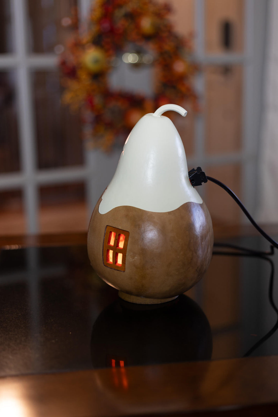 Ghost Cottage Gourd Side View at Meadowbrooke Gourds. 