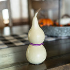 Jake Miniature Winking Ghost with Purple Ribbon back view at Meadowbrooke Gourds.