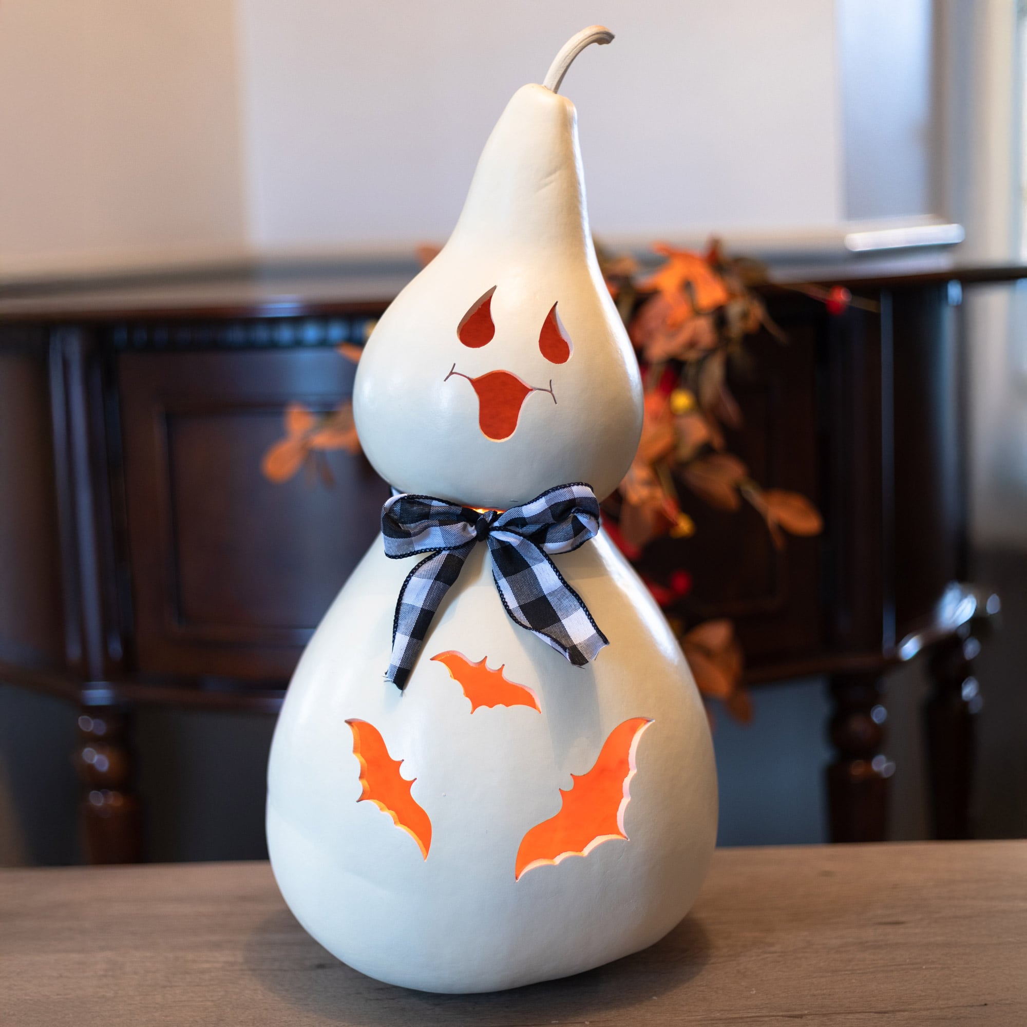Jake Ghost Extra Large Lit Gourd at Meadowbrooke Gourds. 