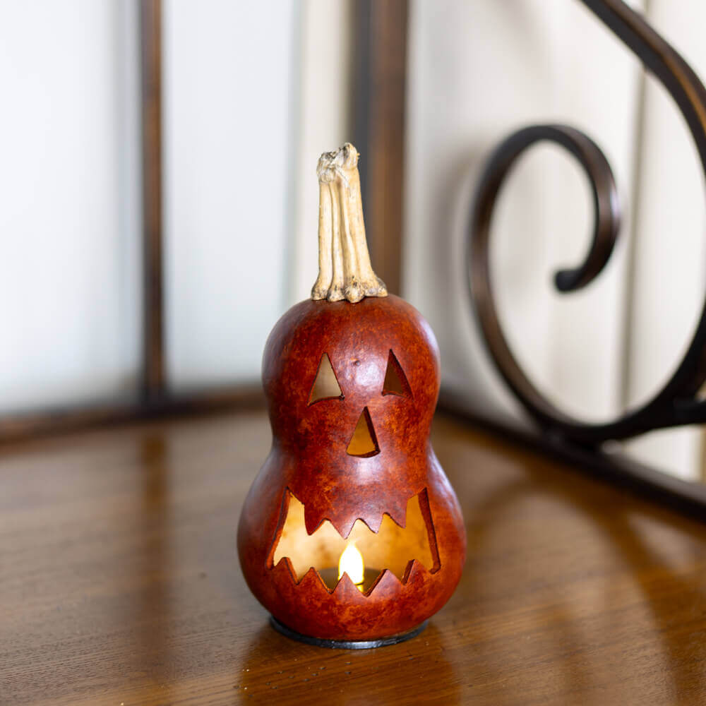 Killian Minatare Jack-O-Lantern Gourd at Meadowbrooke Gourds. 