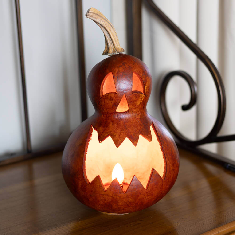 Killian Large Lit Jack-O-Lantern Gourd at Meadowbrooke Gourds. 