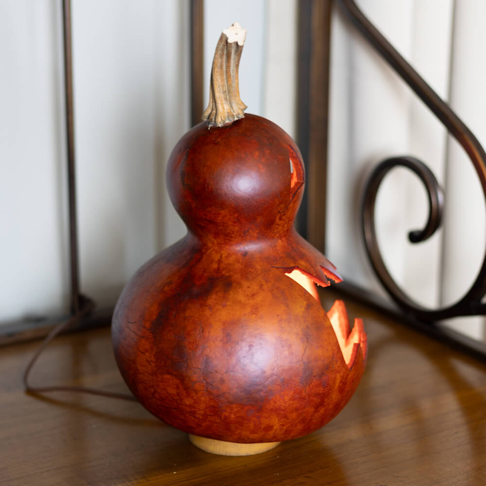 Killian Large Lit Jack-O-Lantern Gourd Side View at Meadowbrooke Gourds. 