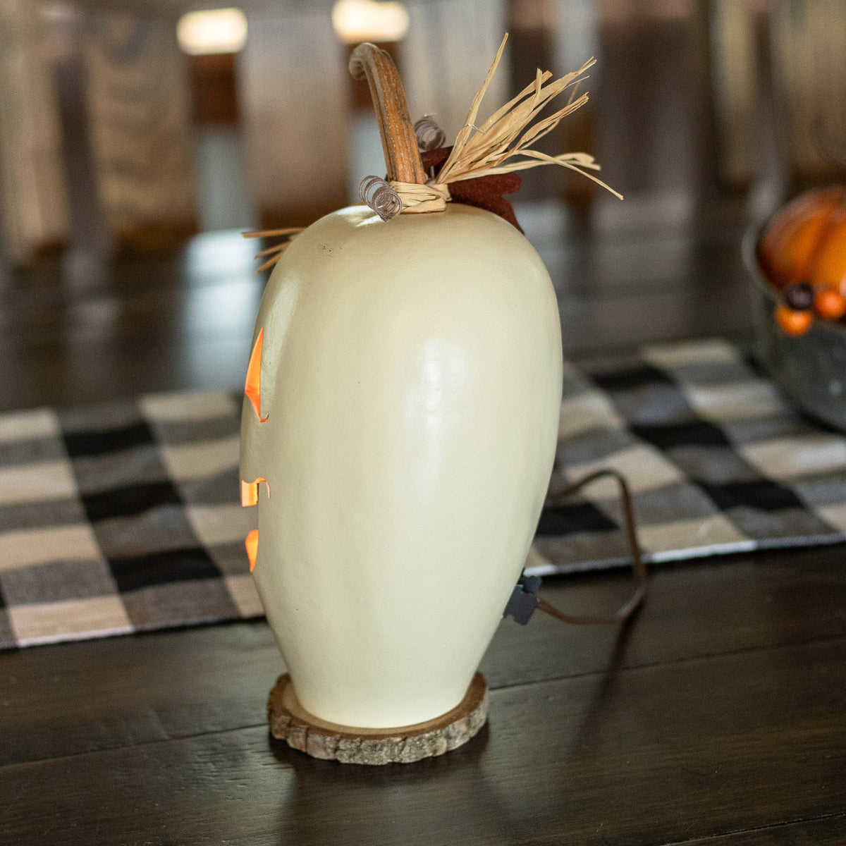 Lucas - White Small Tall Lit Jack-O-Lantern