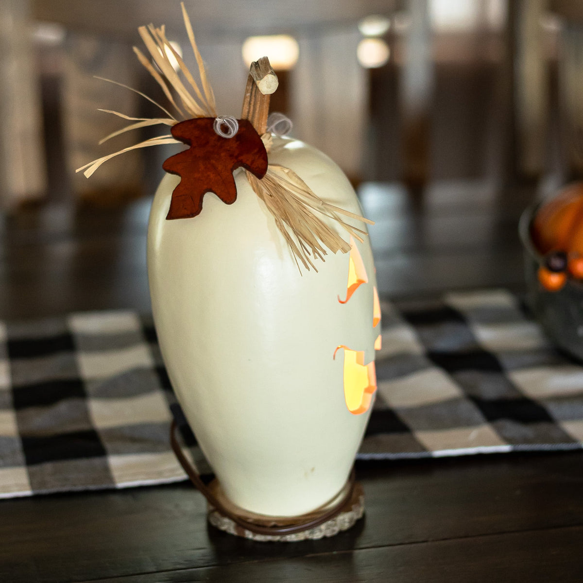 Lucas - White Small Tall Lit Jack-O-Lantern