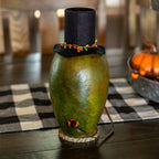 Lucas Green Small Tall Lit Jack-O-Lantern back view at Meadowbrooke Gourds.