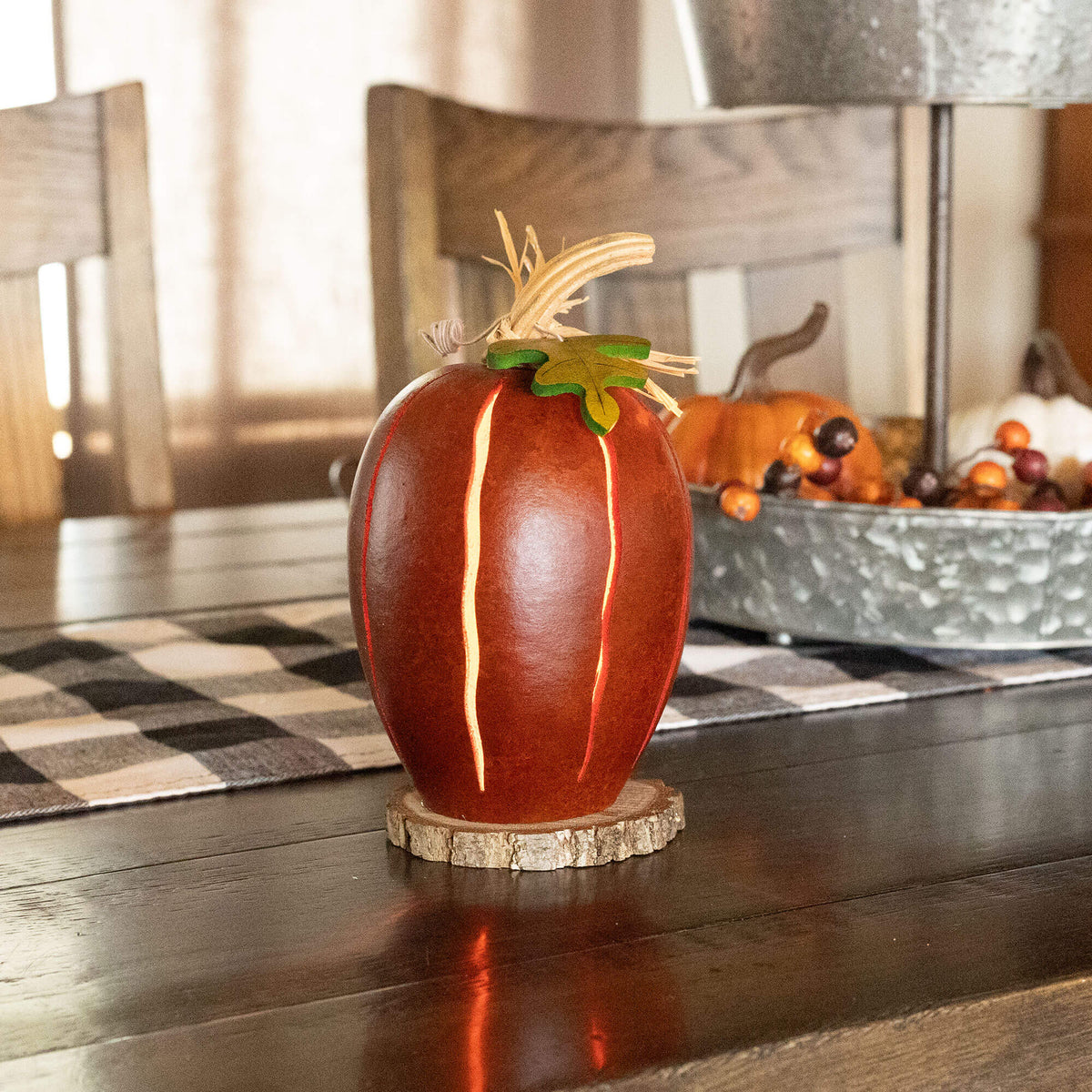 Pumpkin Luminary Small Tall Lit Gourd at Meadowbrooke Gourds. 