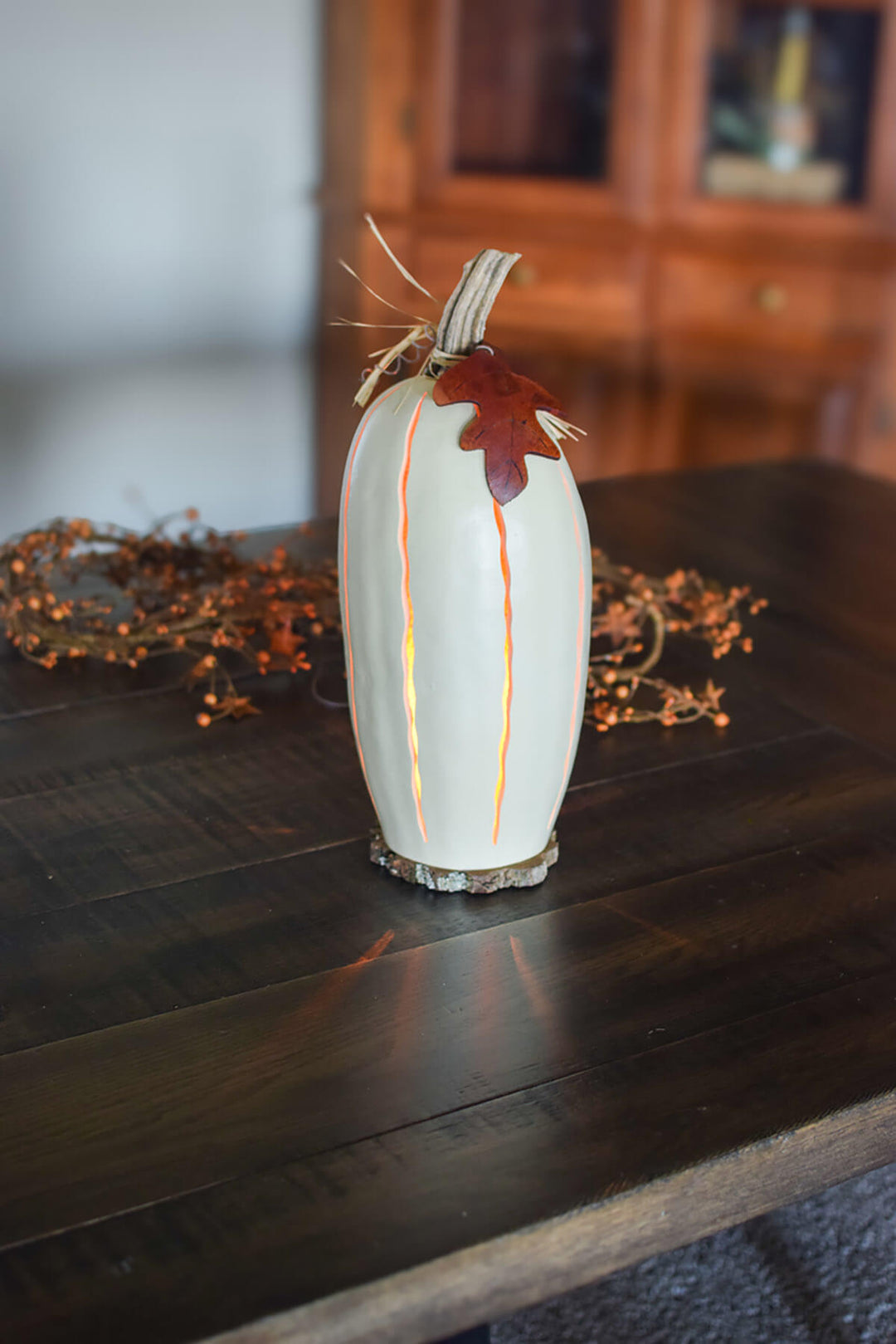 Tall white luminary gourd at Meadowbrooke Gourds