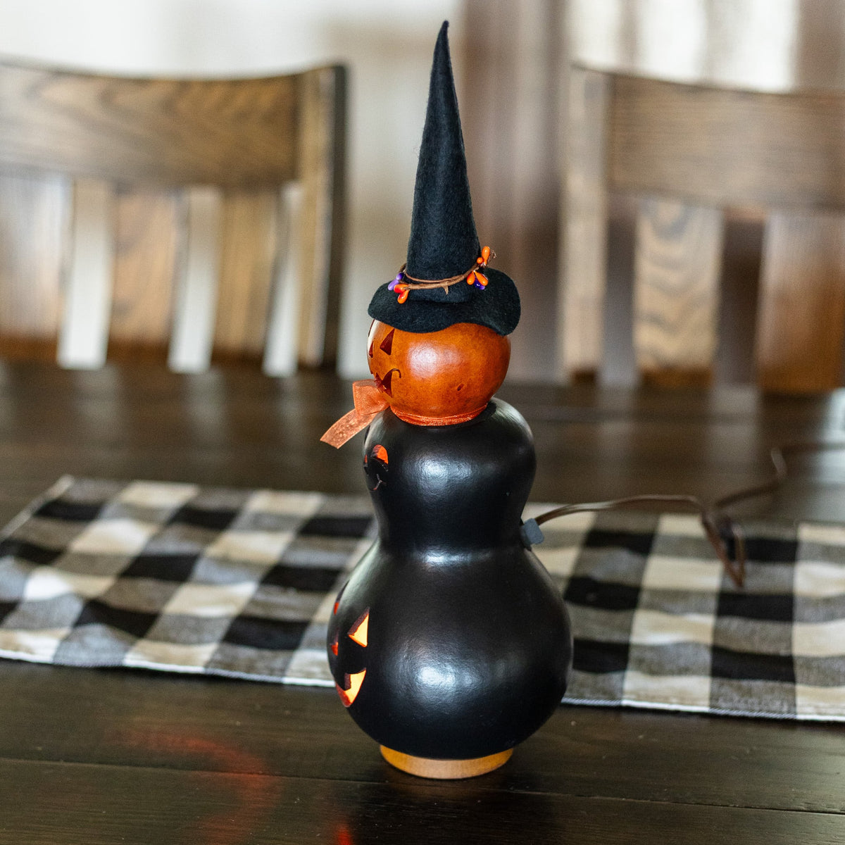 Reba  - Black and Orange Small Tall Lit Witch