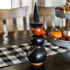 Reba Black and Orange Small Tall Lit Witch back view at Meadowbrooke Gourds.