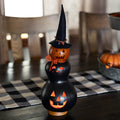 Reba Black/Orange Small Tall Lit Witch Gourd at Meadowbrooke Gourds. 