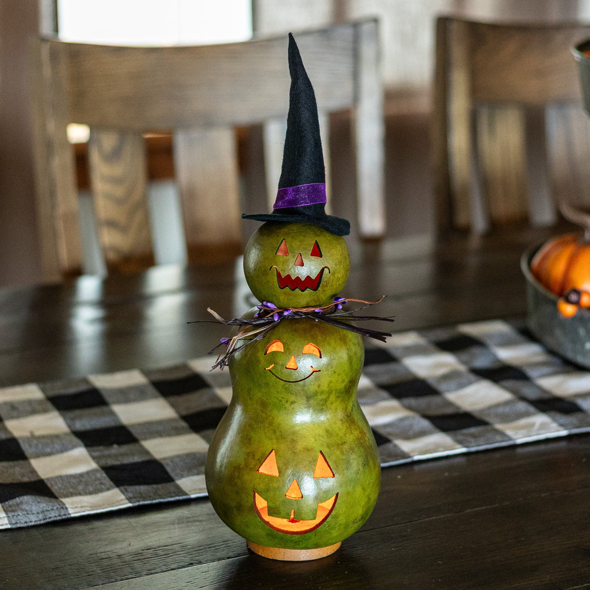Reba Green Small Tall Witch front view at Meadowbrooke Gourds.