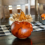 Traditional Jack-O-Lantern Scarecrow side view at Meadowbrooke Gourds.