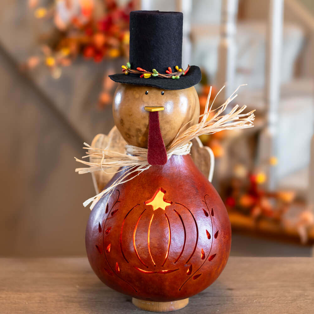 Theodore Large Lit Turkey Gourd at Meadowbrooke Gourds. 