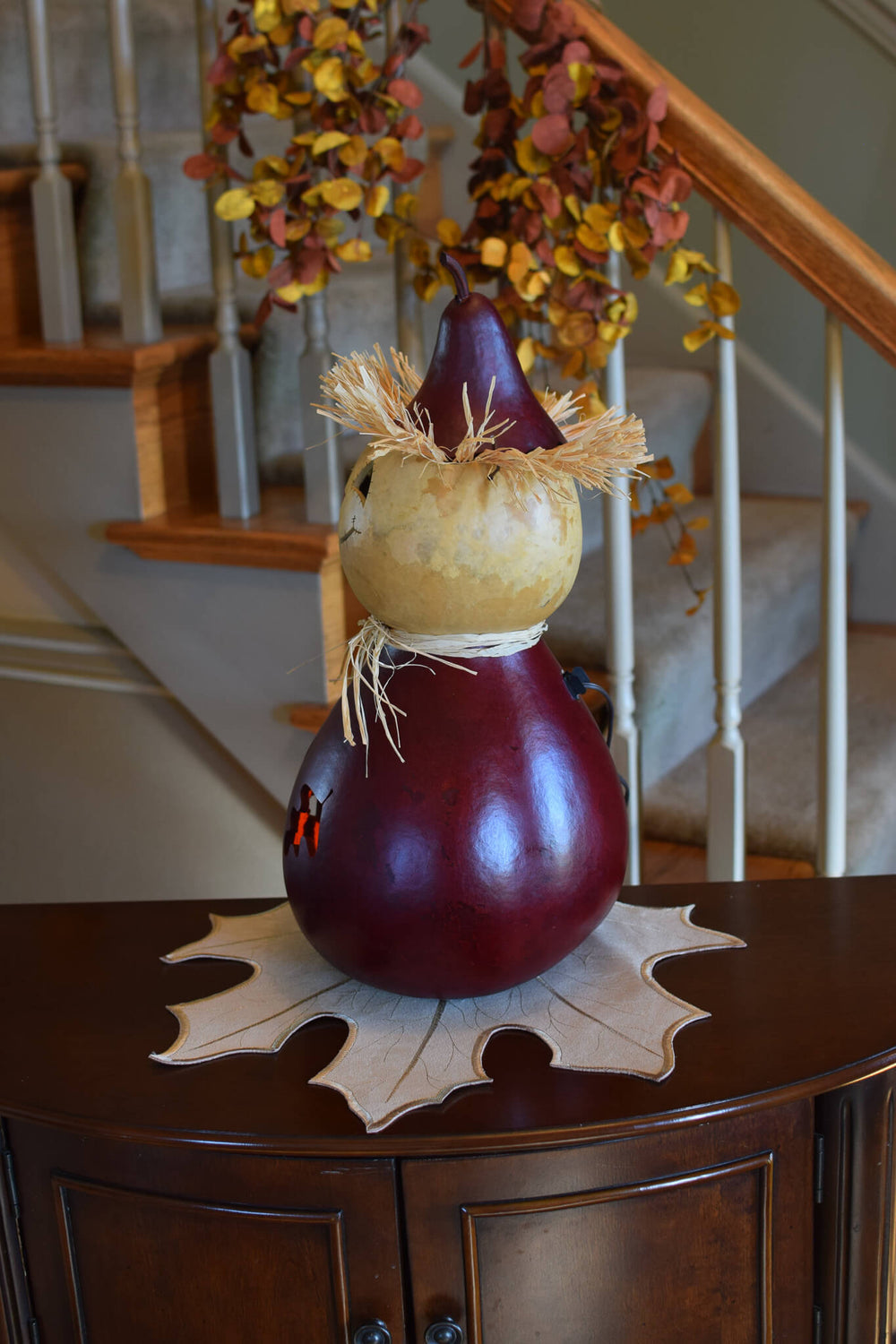 Warehime Extra Large Lit Scarecrow Gourd Side View at Meadowbrooke Gourds. 