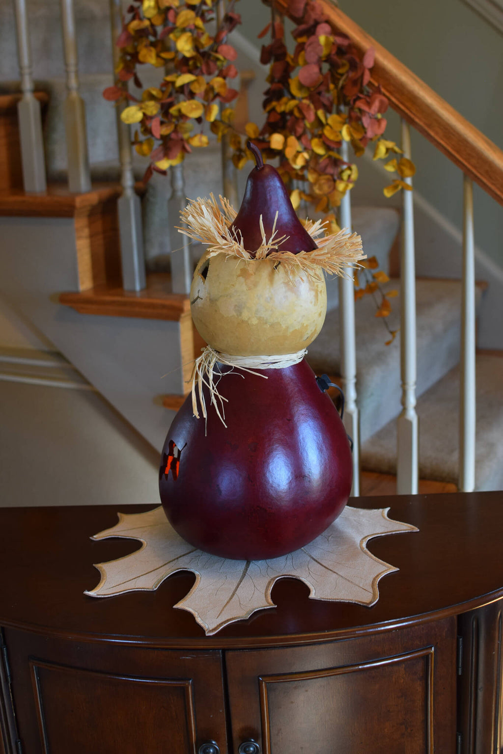 Warehime Extra Large Lit Scarecrow Gourd Side View at Meadowbrooke Gourds. 