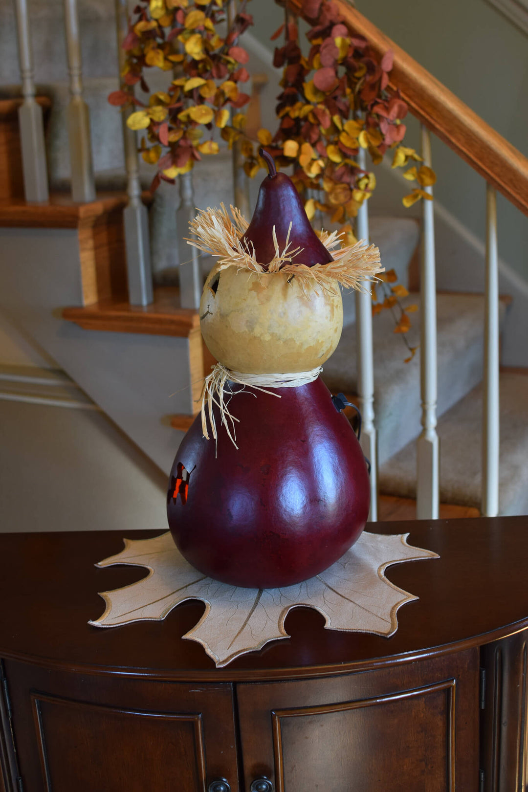 Warehime Extra Large Lit Scarecrow Gourd Side View at Meadowbrooke Gourds. 