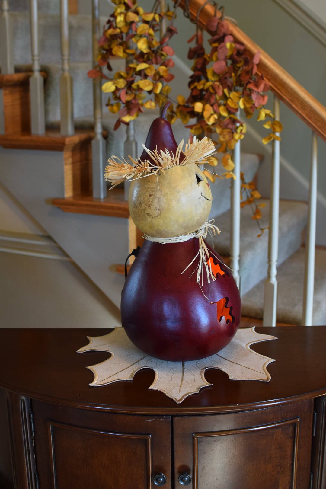 Warehime Extra Large Lit Scarecrow Gourd Side View at Meadowbrooke Gourds. 